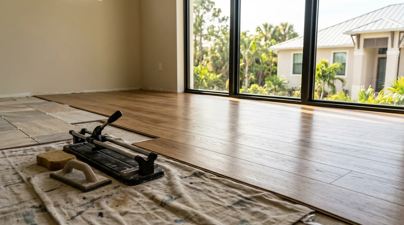 Newly installed tile flooring in a residential home
